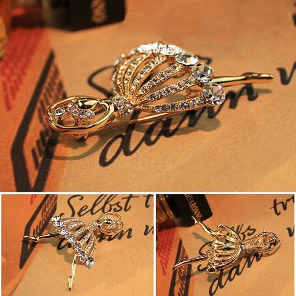 Brooch Ballet Girl Woman Rhinestone Sparkle Gemstone Dance Pins - Picture 3 of 5